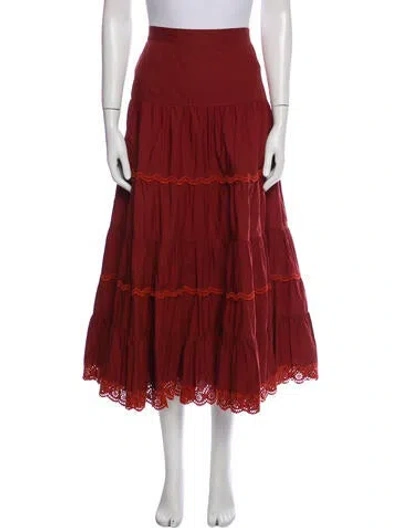 Pre-owned Ulla Johnson Eyelet Trim Midi Length Skirt In Red