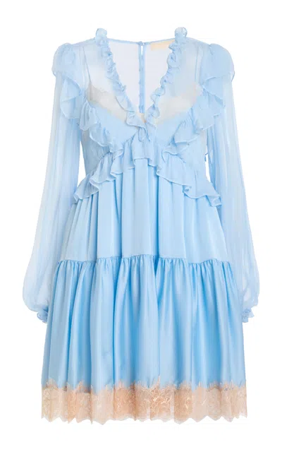 Ulla Johnson Farenne Ruffled Silk Mini Dress In Blue