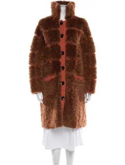 Pre-owned Ulla Johnson Faux Fur Colorblock Pattern Fur Coat In Brown