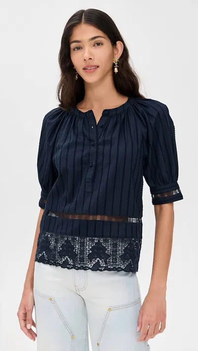 Ulla Johnson Faye Puff Sleeve Blouse In Midnight In Blue