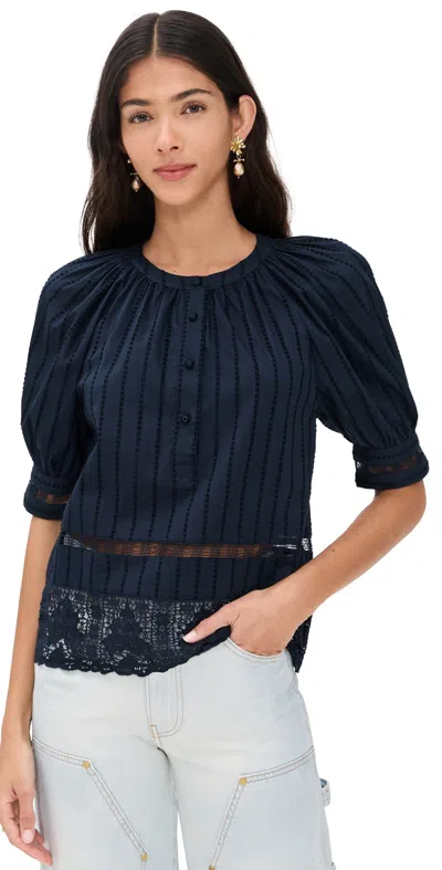 Ulla Johnson Faye Puff Sleeve Blouse Midnight In Blue