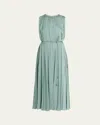 Ulla Johnson Fianna Belted Pleated Satin Midi Dress In Green