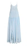 Ulla Johnson Filippa Embroidered Silk Crepe De Chine Gown In Blue