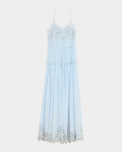 Ulla Johnson Filippa Embroidered Silk Gown In Blue