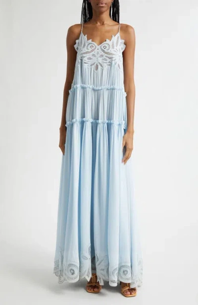 Ulla Johnson Filippa Lace-trimmed Silk Gown In Blue