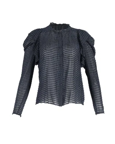 Pre-owned Ulla Johnson Fiona See-through Blouse In Navy Blue Silk In Gray