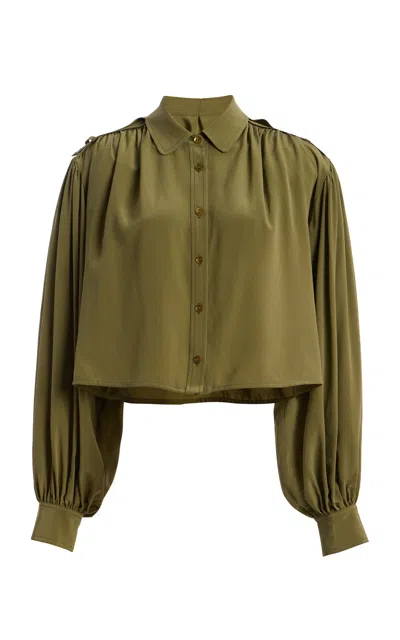 Ulla Johnson Fiore Silk Cropped Blouse In Green