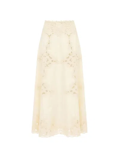 Ulla Johnson Fleur Lace-panelled Linen Midi Skirt In Neutral