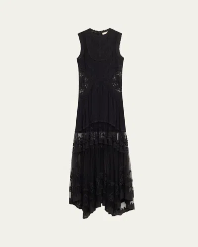 Ulla Johnson Floral Lace Silk Crepe De Chine Gown In Black