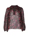 Ulla Johnson Floral Long-sleeve Top In Black Silk In Black