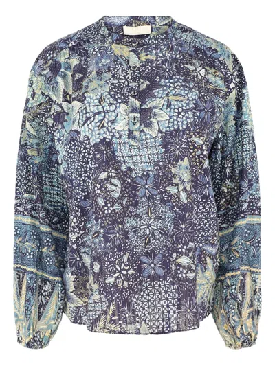 Ulla Johnson Floral-print Balloon-sleeve Blouse In Blue