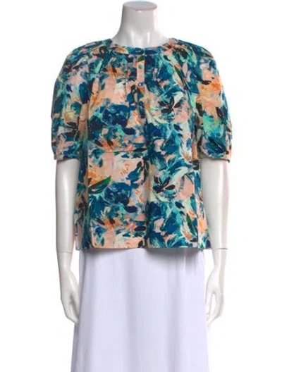 Pre-owned Ulla Johnson Floral Print Bateau Neckline Blouse In Blue