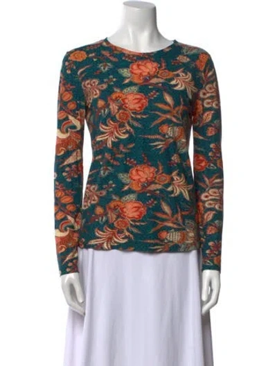 Pre-owned Ulla Johnson Floral Print Bateau Neckline Blouse In Blue