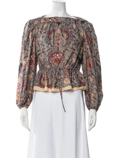 Pre-owned Ulla Johnson Floral Print Bateau Neckline Blouse In Multi