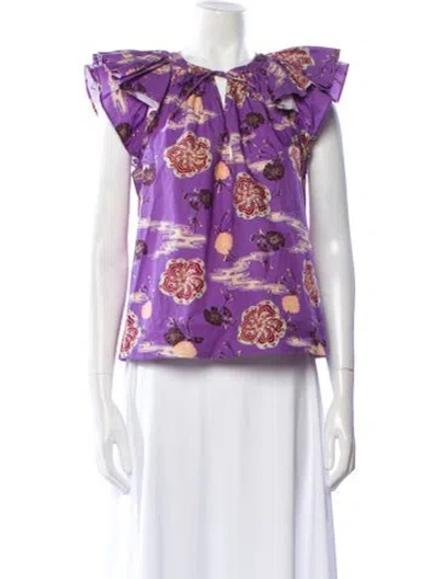 Pre-owned Ulla Johnson Floral Print Bateau Neckline Blouse In Purple