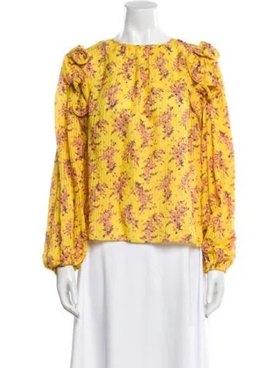 Pre-owned Ulla Johnson Floral Print Bateau Neckline Blouse In Yellow