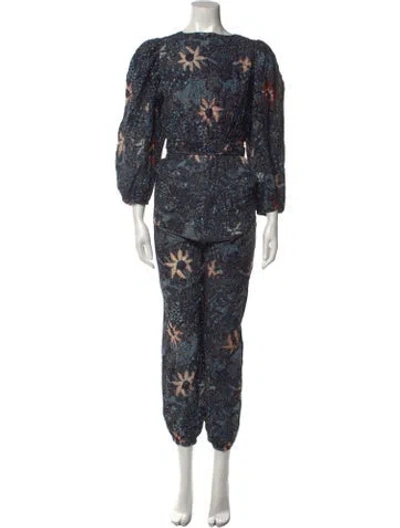 Pre-owned Ulla Johnson Floral Print Bateau Neckline Jumpsuit In Blue