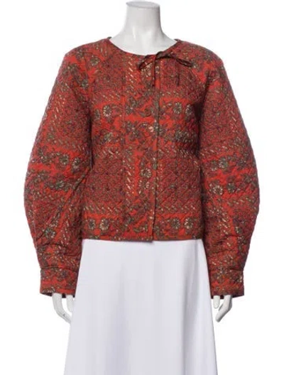 Pre-owned Ulla Johnson Floral Print Bomber Jacket In Orange