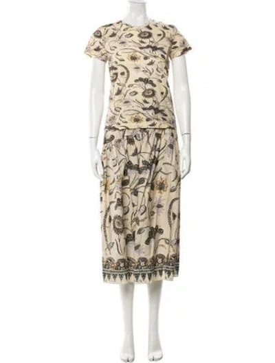 Pre-owned Ulla Johnson Floral Print Bow Accents Skirt Set In Neutrals