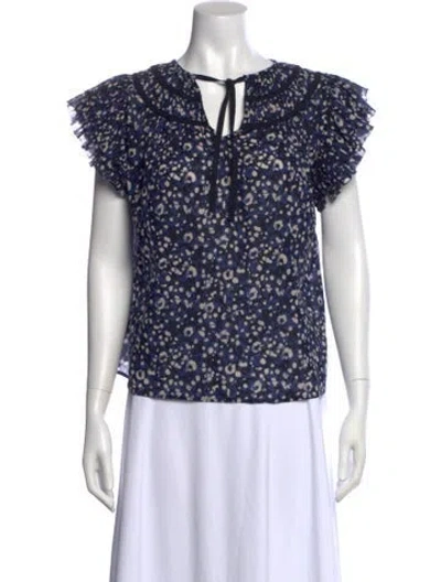 Pre-owned Ulla Johnson Floral Print Cowl Neck Blouse In Blue