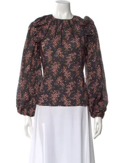 Pre-owned Ulla Johnson Floral Print Crew Neck Blouse In Black