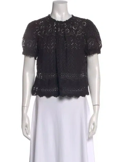 Pre-owned Ulla Johnson Floral Print Crew Neck Blouse In Black