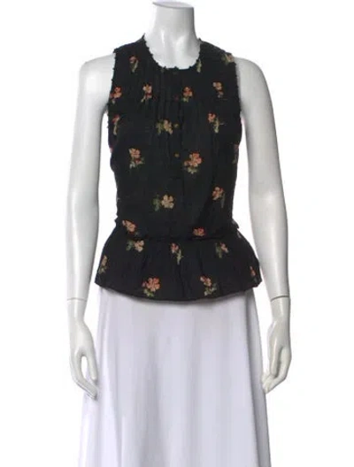 Pre-owned Ulla Johnson Floral Print Crew Neck Blouse In Black