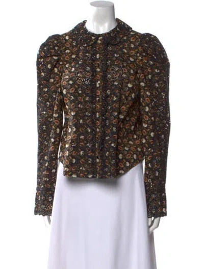 Pre-owned Ulla Johnson Floral Print Crew Neck Blouse In Black