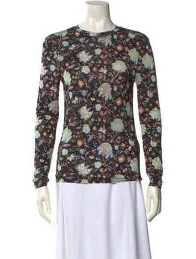 Pre-owned Ulla Johnson Floral Print Crew Neck Blouse In Black