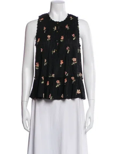 Pre-owned Ulla Johnson Floral Print Crew Neck Blouse In Black