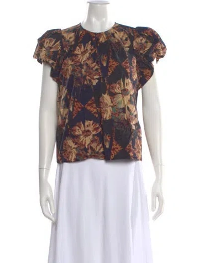 Pre-owned Ulla Johnson Floral Print Crew Neck Blouse In Black
