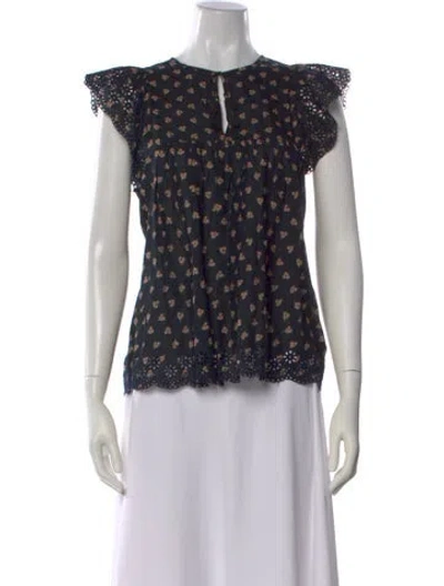 Pre-owned Ulla Johnson Floral Print Crew Neck Blouse In Black