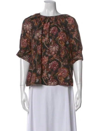 Pre-owned Ulla Johnson Floral Print Crew Neck Blouse In Black