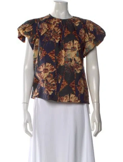 Pre-owned Ulla Johnson Floral Print Crew Neck Blouse In Black
