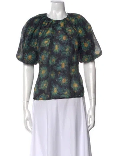 Pre-owned Ulla Johnson Floral Print Crew Neck Blouse In Black