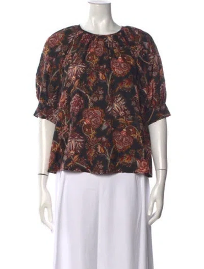 Pre-owned Ulla Johnson Floral Print Crew Neck Blouse In Black