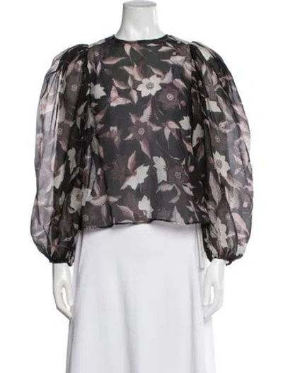 Pre-owned Ulla Johnson Floral Print Crew Neck Blouse In Black
