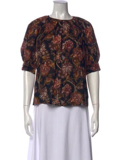 Pre-owned Ulla Johnson Floral Print Crew Neck Blouse In Black