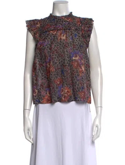 Pre-owned Ulla Johnson Floral Print Crew Neck Blouse In Black/neutrals