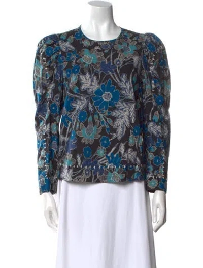 Pre-owned Ulla Johnson Floral Print Crew Neck Blouse In Blue