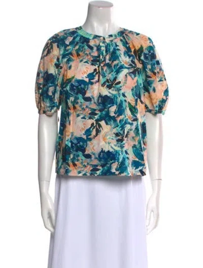 Pre-owned Ulla Johnson Floral Print Crew Neck Blouse In Blue