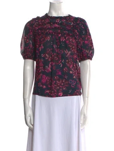 Pre-owned Ulla Johnson Floral Print Crew Neck Blouse In Blue