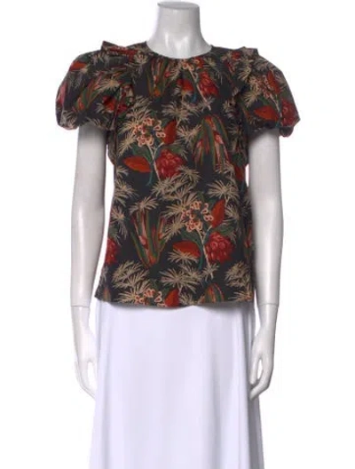 Pre-owned Ulla Johnson Floral Print Crew Neck Blouse In Blue