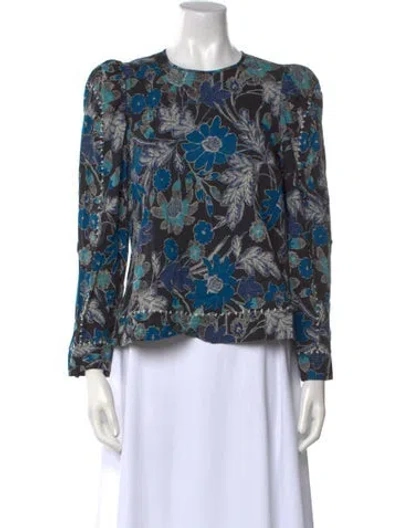 Pre-owned Ulla Johnson Floral Print Crew Neck Blouse In Blue
