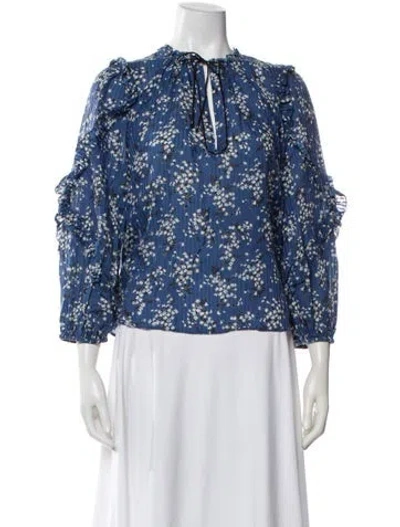 Pre-owned Ulla Johnson Floral Print Crew Neck Blouse In Blue