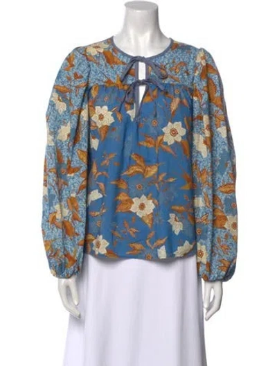 Pre-owned Ulla Johnson Floral Print Crew Neck Blouse In Blue