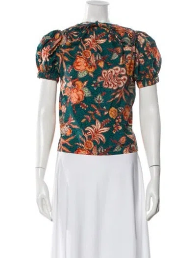 Pre-owned Ulla Johnson Floral Print Crew Neck Blouse In Blue