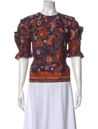 Pre-owned Ulla Johnson Floral Print Crew Neck Blouse In Blue