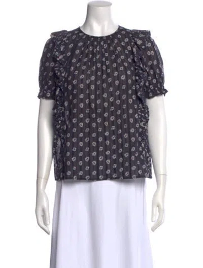 Pre-owned Ulla Johnson Floral Print Crew Neck Blouse In Blue