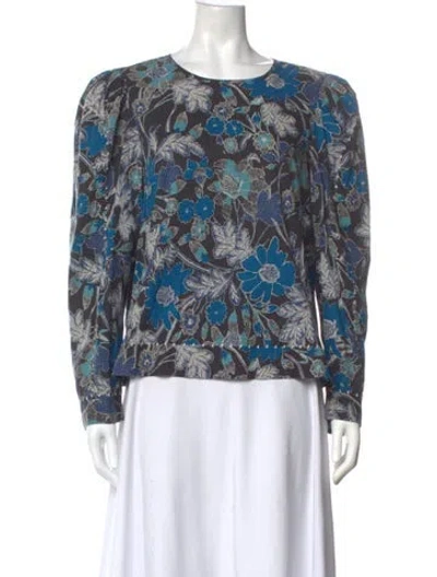 Pre-owned Ulla Johnson Floral Print Crew Neck Blouse In Blue
